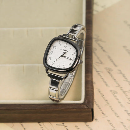Soft Square Watch with Dark Border — Bold Contrast Italian Charm Watch Bracelet