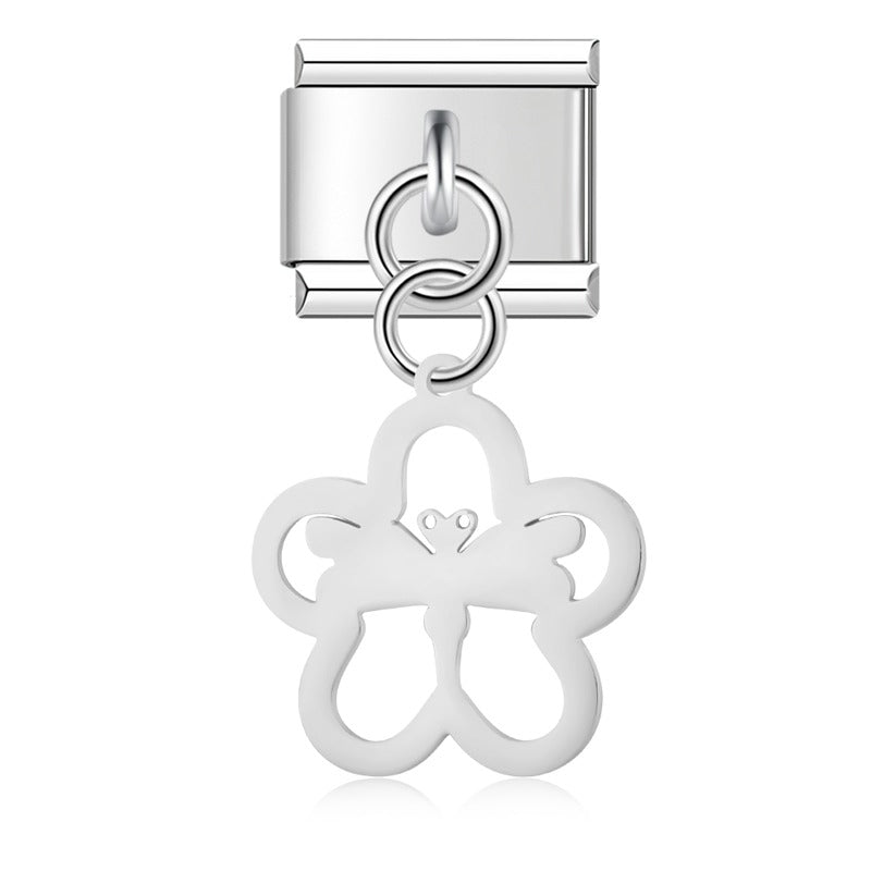Delicate Cut-Out Heart & Floral Silhouette Dangle Charm