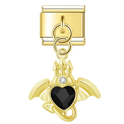 Winged Crystal Devil Heart Dangle Charm