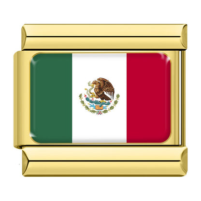 World Nations Flag Italian Charms — Gold Border Country Flag Bracelet Links
