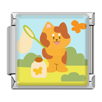 Cute Cartoon Animal Adventures Italian Charms — Cat, Dog, Bear & Mouse Bracelet Links