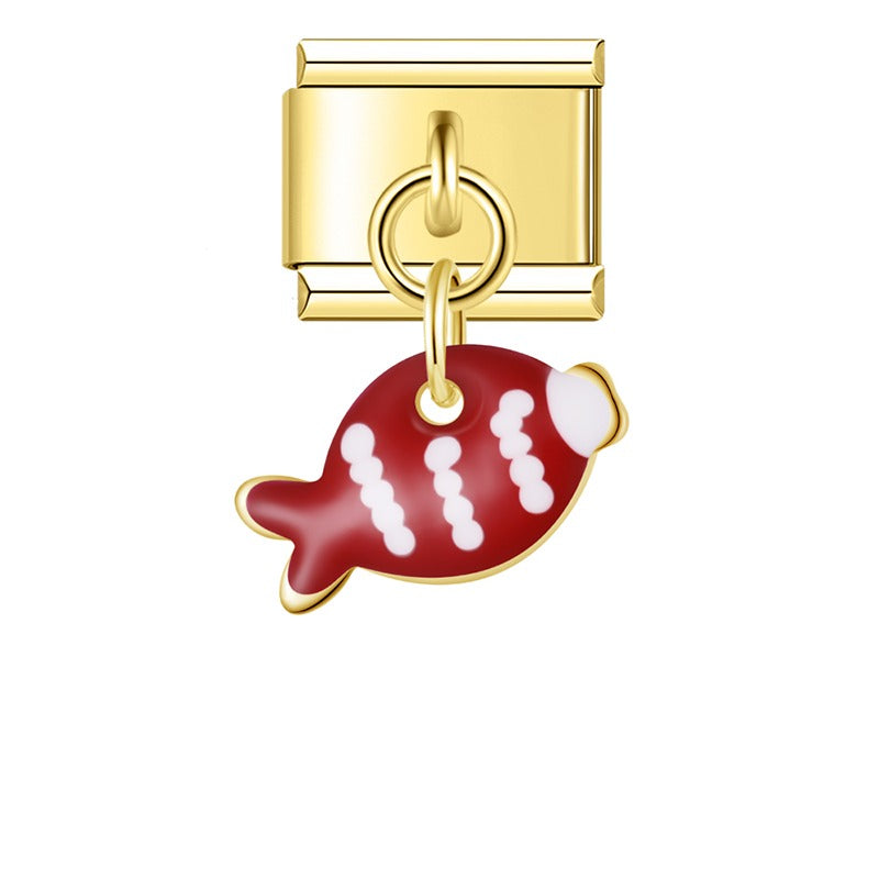 Colorful Fish Dangle Charm in Silver & Gold