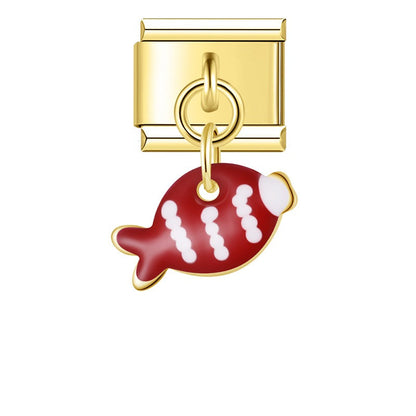 Colorful Fish Dangle Charm in Silver & Gold