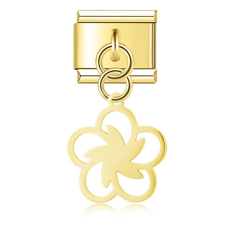 Delicate Cut-Out Heart & Floral Silhouette Dangle Charm
