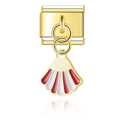 Ladybug, Shell & Floral Heart Dangle Charm in Gold