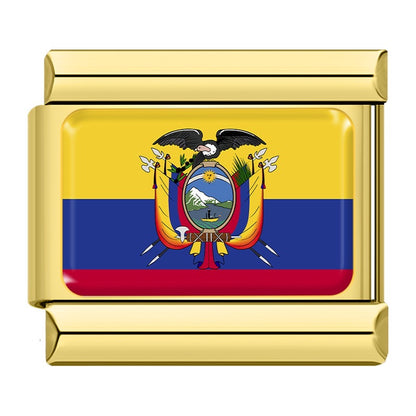 Ecuador flag Italian charm for a 9mm charm bracelet in stainless steel, by Charmtastic