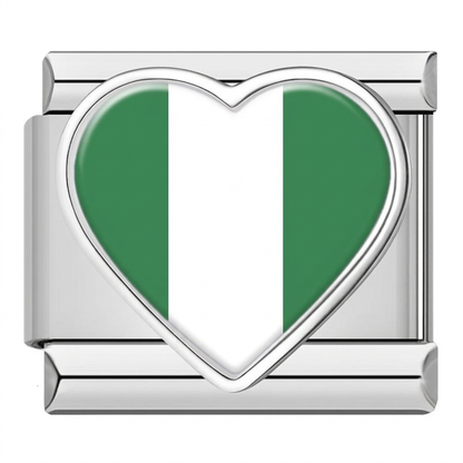 Global Love Heart Italian Charms — World Country Heart Flag 9mm Bracelet Links