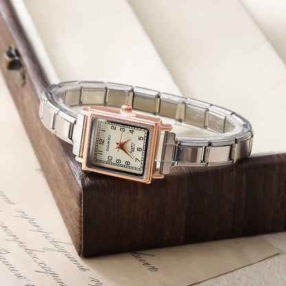 Vintage Square Two-Tone Rose Gold Watch — Rose Gold & Silver Italian Charm Watch Bracelet