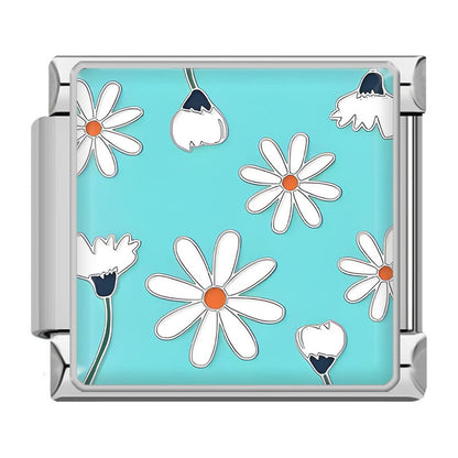 Elegant Silver Flower Italian Charms — Daisy, Rose, Hibiscus & Floral Enamel Bracelet Links