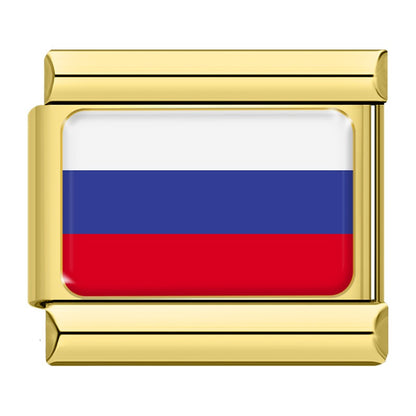 World Nations Flag Italian Charms — Gold Border Country Flag Bracelet Links