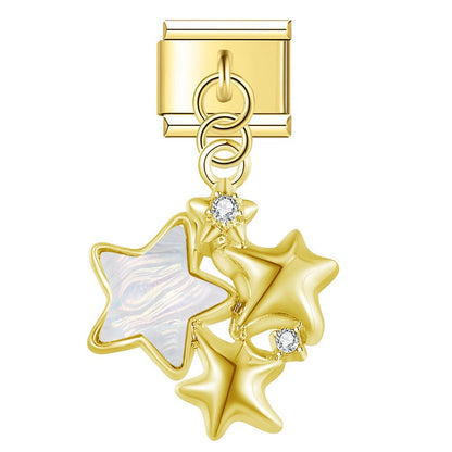 Iridescent Butterfly, Moon & Shimmering Star Trio Dangle Italian Charms — Aurora Celestial Dangle Links