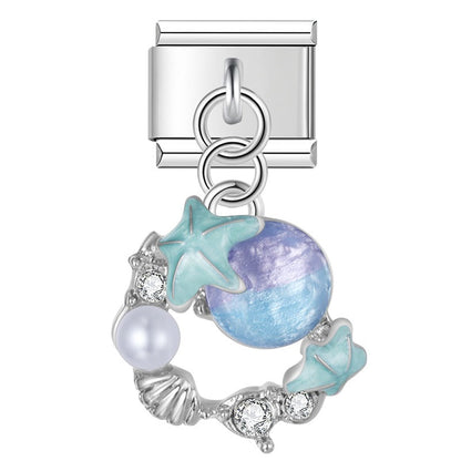 The Celestial Ocean & Iridescent Moon Dangle Charm in Silver
