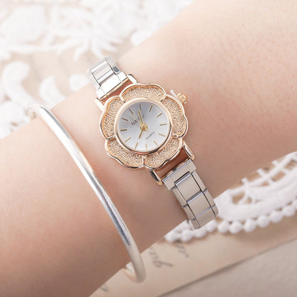 Flower Shaped Watch with Textured Edge — Floral Italian Charm Watch Bracelet