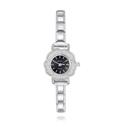 Flower Shaped Watch with Textured Edge — Floral Italian Charm Watch Bracelet