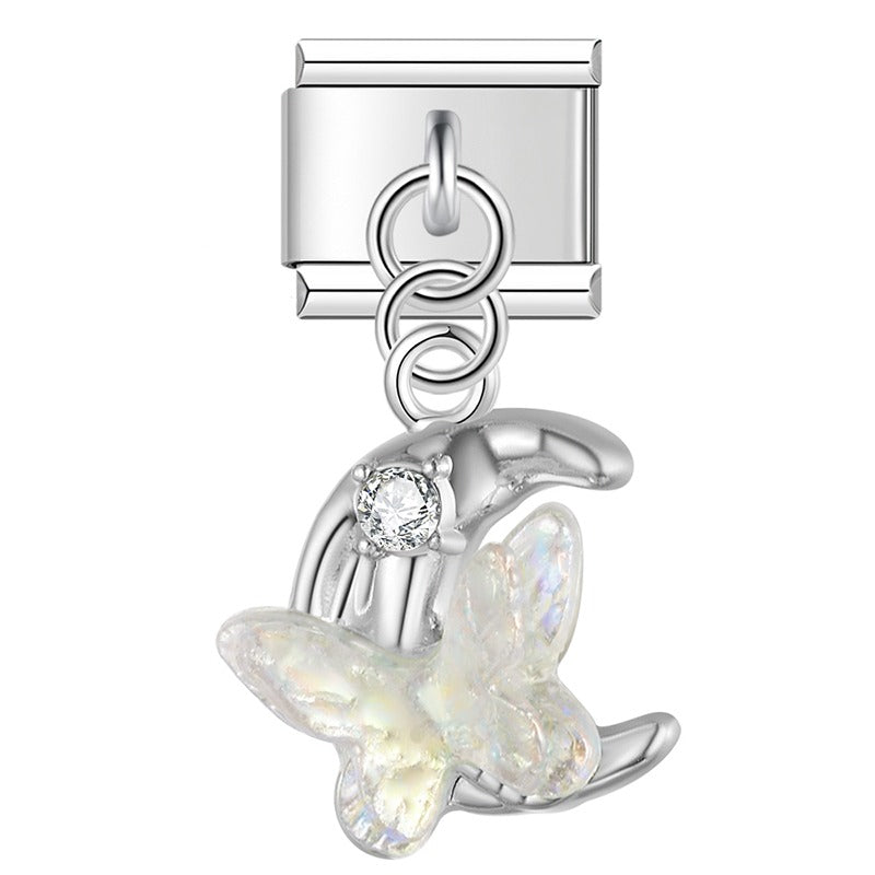 Iridescent Butterfly Moon & Shimmering Star Trio Dangle Charm