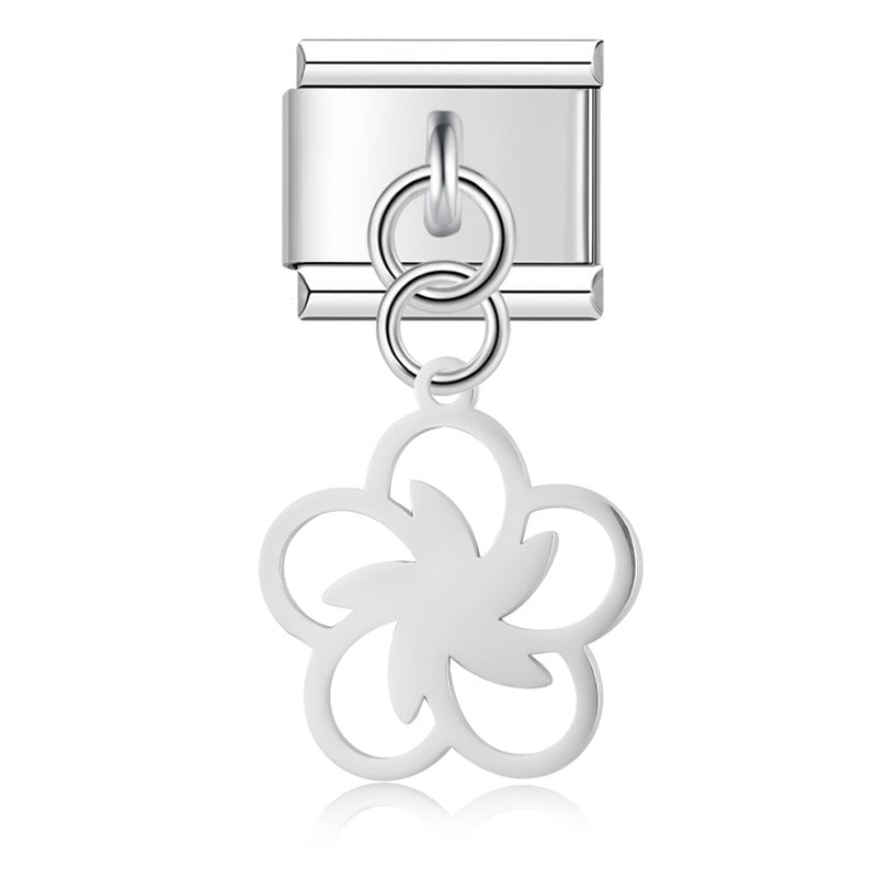 Delicate Cut-Out Heart & Floral Silhouette Dangle Charm