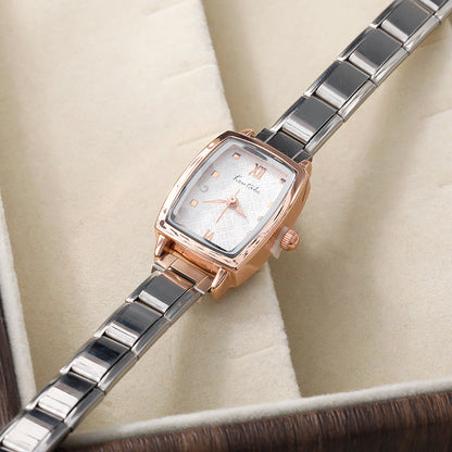 Vintage Two-Tone Rose Gold Soft Rectangle Watch — Warm Retro Italian Charm Watch Bracelet
