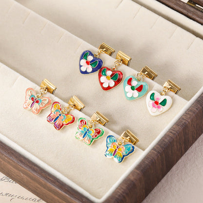The Vibrant Enamel Butterfly & Floral Heart Dangle Charm in Gold