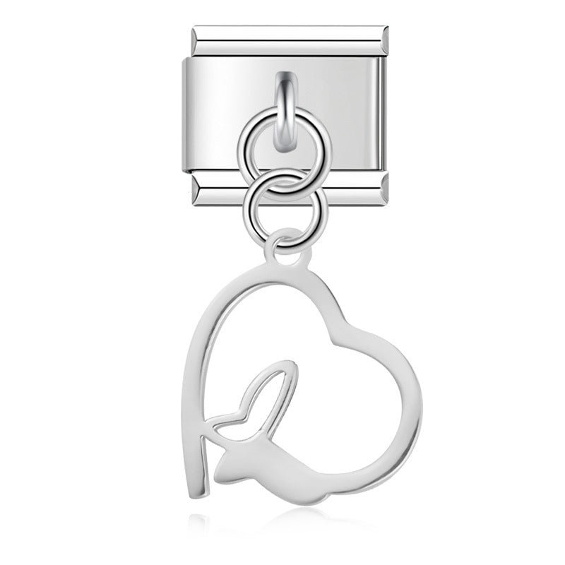 Delicate Cut-Out Heart & Floral Silhouette Dangle Charm
