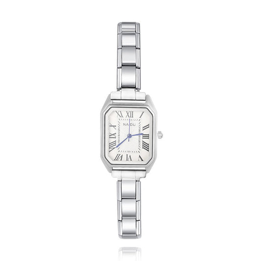 Rose Gold & Silver Rectangle Watch with Roman Numbers