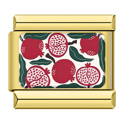 Vibrant Fruit Pattern Italian Charms — Bold Full-Surface Fruit Print Bracelet Links
