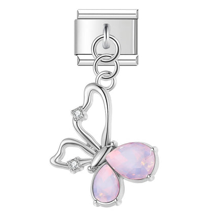 The Crystal Teardrop Butterfly Dangle Charm in Silver & Gold