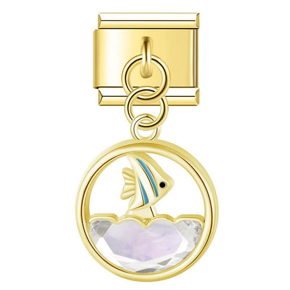 The Crystal Wave & Sea Life Dangle Charm in Silver & Gold