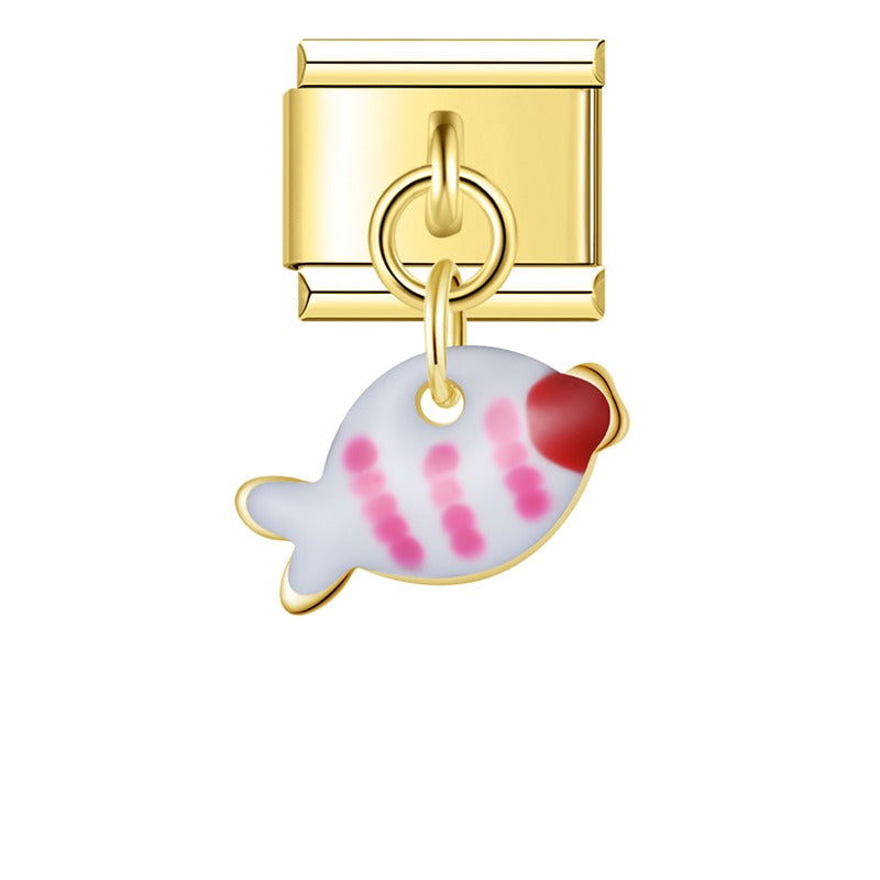 Colorful Fish Dangle Charm in Silver & Gold