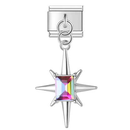 The Crystal North Star & Pastel Sunburst Dangle Charm in Silver