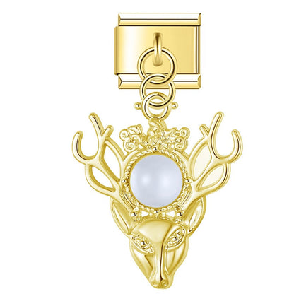 Regal Golden Stag & Pearl Dangle Charm