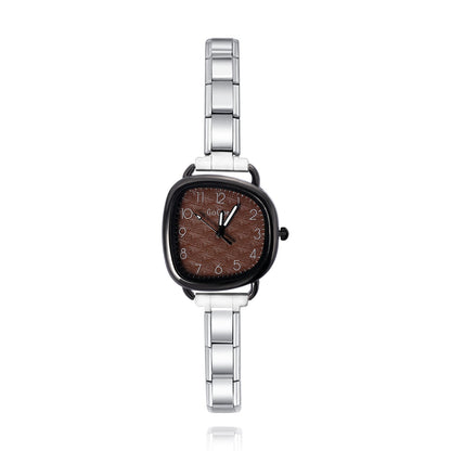 Soft Square Watch with Dark Border — Bold Contrast Italian Charm Watch Bracelet