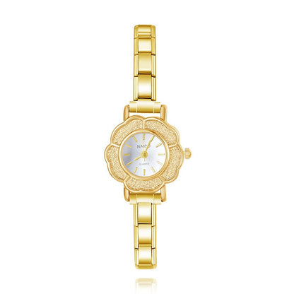 Flower Shaped Watch with Textured Edge — Floral Italian Charm Watch Bracelet