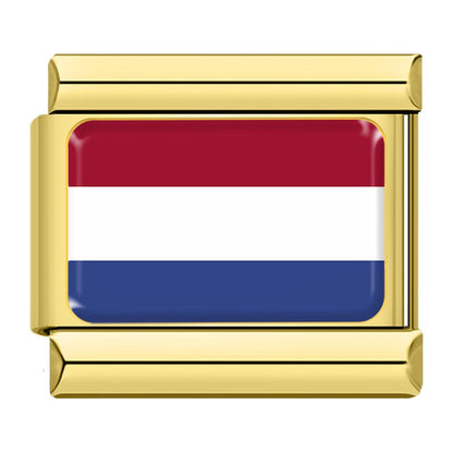 World Nations Flag Italian Charms — Gold Border Country Flag Bracelet Links