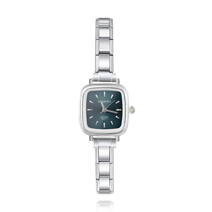 Silver Square Watch with Simple Face — Clean Minimalist Italian Charm Watch Bracelet
