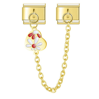 Ladybug, Shell & Floral Heart Dangle Charm in Gold