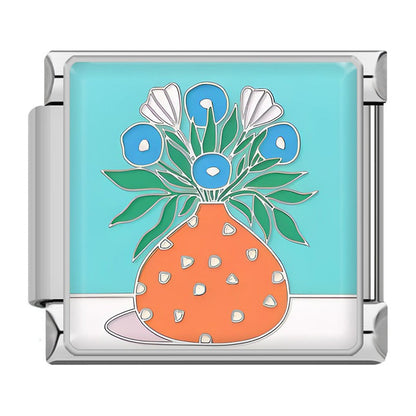 Elegant Silver Flower Italian Charms — Daisy, Rose, Hibiscus & Floral Enamel Bracelet Links