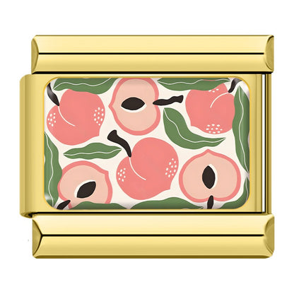 Vibrant Fruit Pattern Italian Charms — Bold Full-Surface Fruit Print Bracelet Links