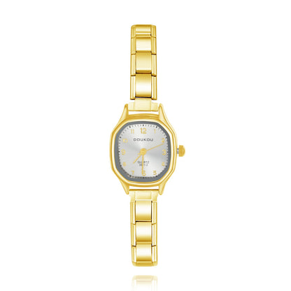 Small Two-Tone Gold & Silver Octagon Watch — Geometric Italian Charm Watch Bracelet