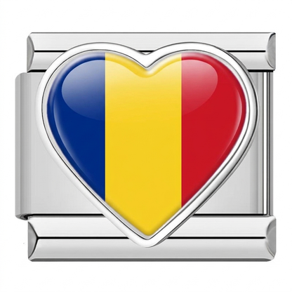 Global Love Heart Italian Charms — World Country Heart Flag 9mm Bracelet Links