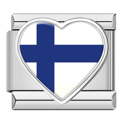 Heart National Flag Italian Charms in Silver — Silver Heart Country Flag 9mm Bracelet Links