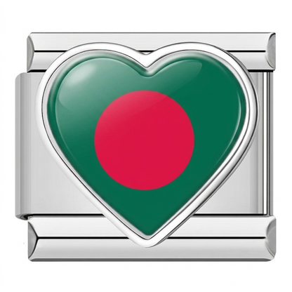 Global Love Heart Italian Charms — World Country Heart Flag 9mm Bracelet Links