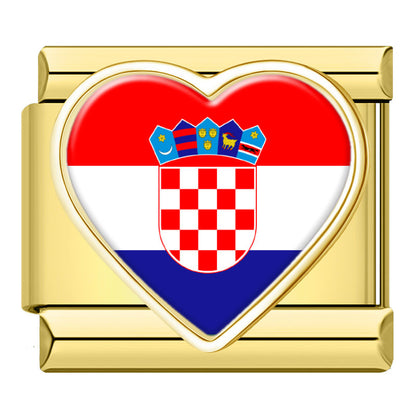 Golden Heart National Flag Italian Charms — Gold Heart Country Flag 9mm Bracelet Links