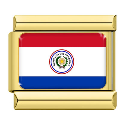 Golden National Flag Italian Charms — Gold-Frame Country Flag 9mm Bracelet Links