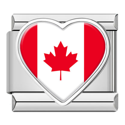 Heart National Flag Italian Charms in Silver — Silver Heart Country Flag 9mm Bracelet Links