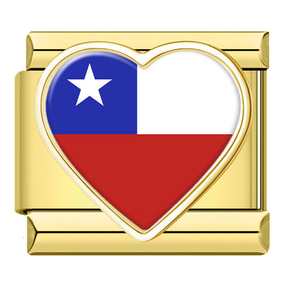 Golden Heart National Flag Italian Charms — Gold Heart Country Flag 9mm Bracelet Links