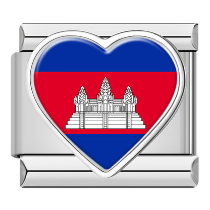 Silver Heart National Flag Italian Charms — World Country Heart Flag 9mm Bracelet Links