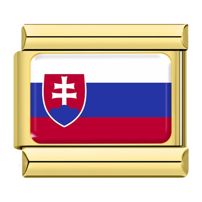 National Flag Italian Charms in Gold — Gold-Frame Country Flag 9mm Bracelet Links