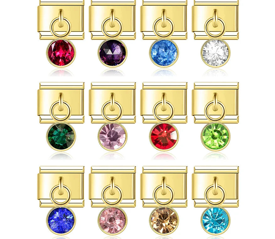 colorful birthday gemstone  ITALIAN Charms gold