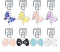 Colourful Butterfly & Bowknot Dangle Italian Charms — Pastel Butterfly & Bow Dangle Links