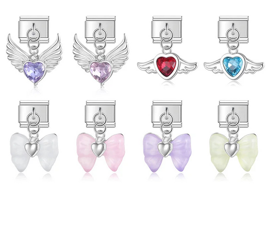 Bow Knot Angel Wings Shiny silver charms